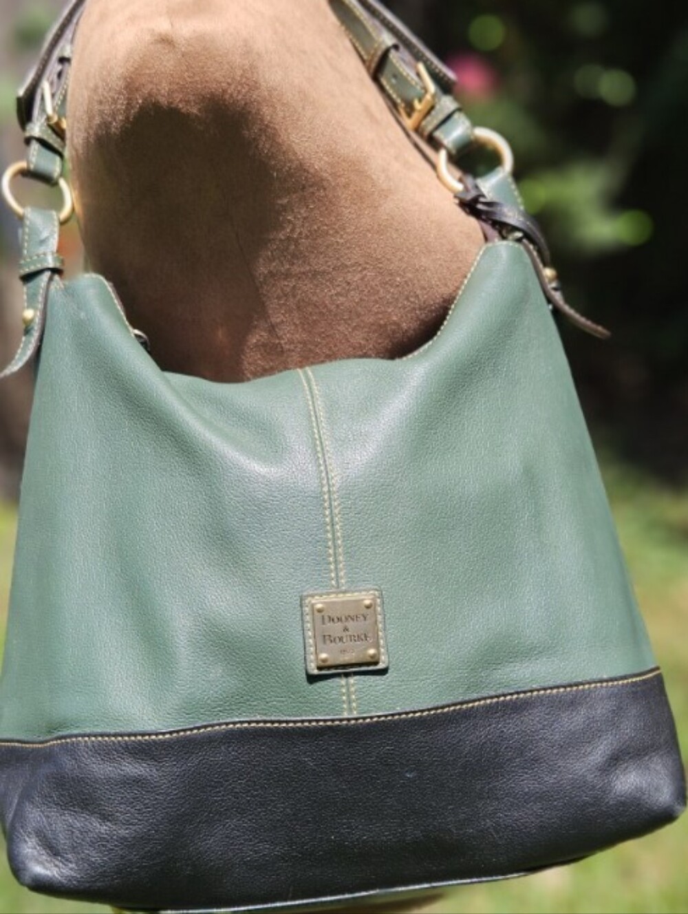 Dooney & Bourke Sophie Hobo In Green and Black Leather FLAW Inside.